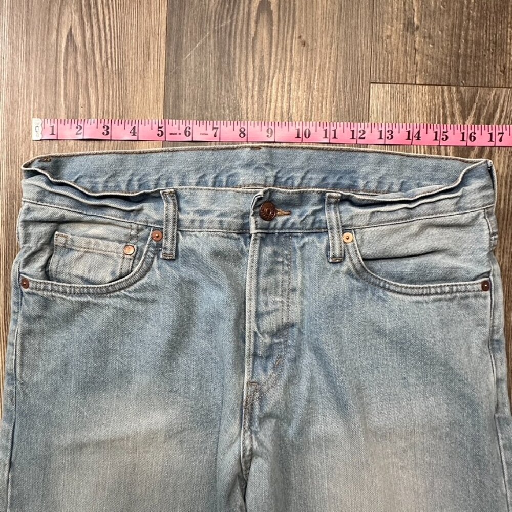 Straight Leg Denim Mens Regular 31x32 Light Blue Wash Zip Classic Minimalist - Picture 5 of 8